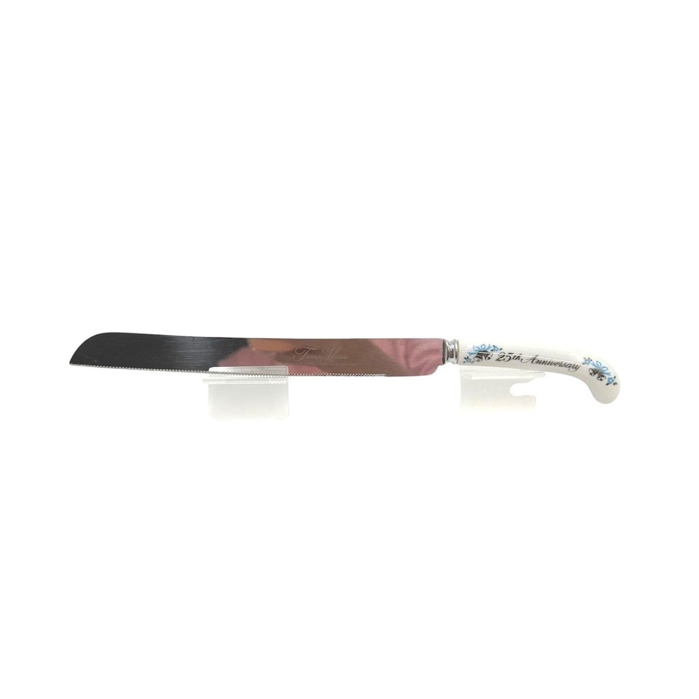 Treasure Masters 25th Anniversary‎ Cake Knife Server Ceramic Handle Floral Blue